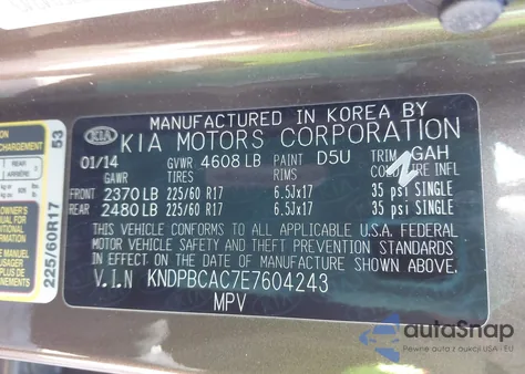 2014 Kia Sportage Lx z USA, uszkodzony, nr VIN KNDPBCAC7E7604243